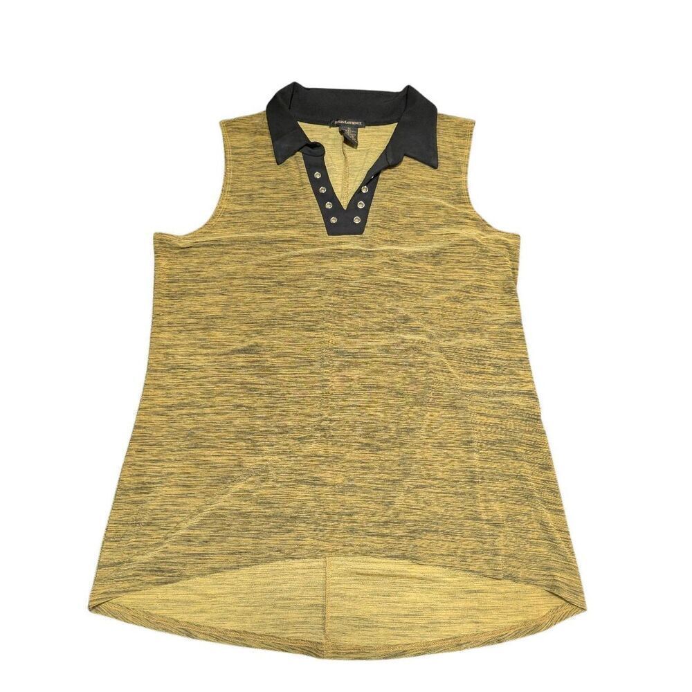 Susan Lawrence Size XL Yellow and Black Sleeveless V-Neck Top